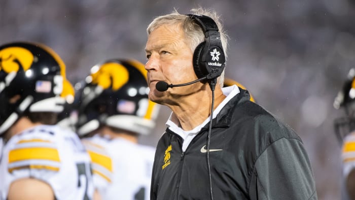 Kirk Ferentz coaches during Iowa’s 31-0 loss to Penn State.